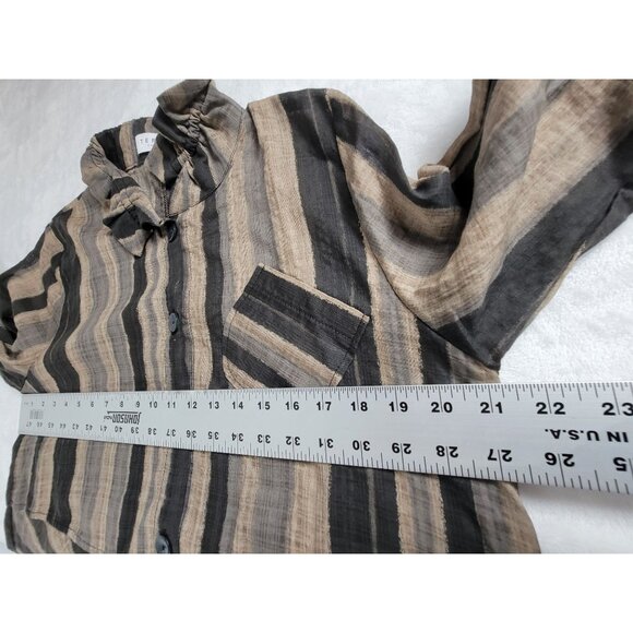 Terra Sj Apparel Womens Striped 3/4 Sleeve Button-Up Tunic Top Medium Pocket - Picture 7 of 8
